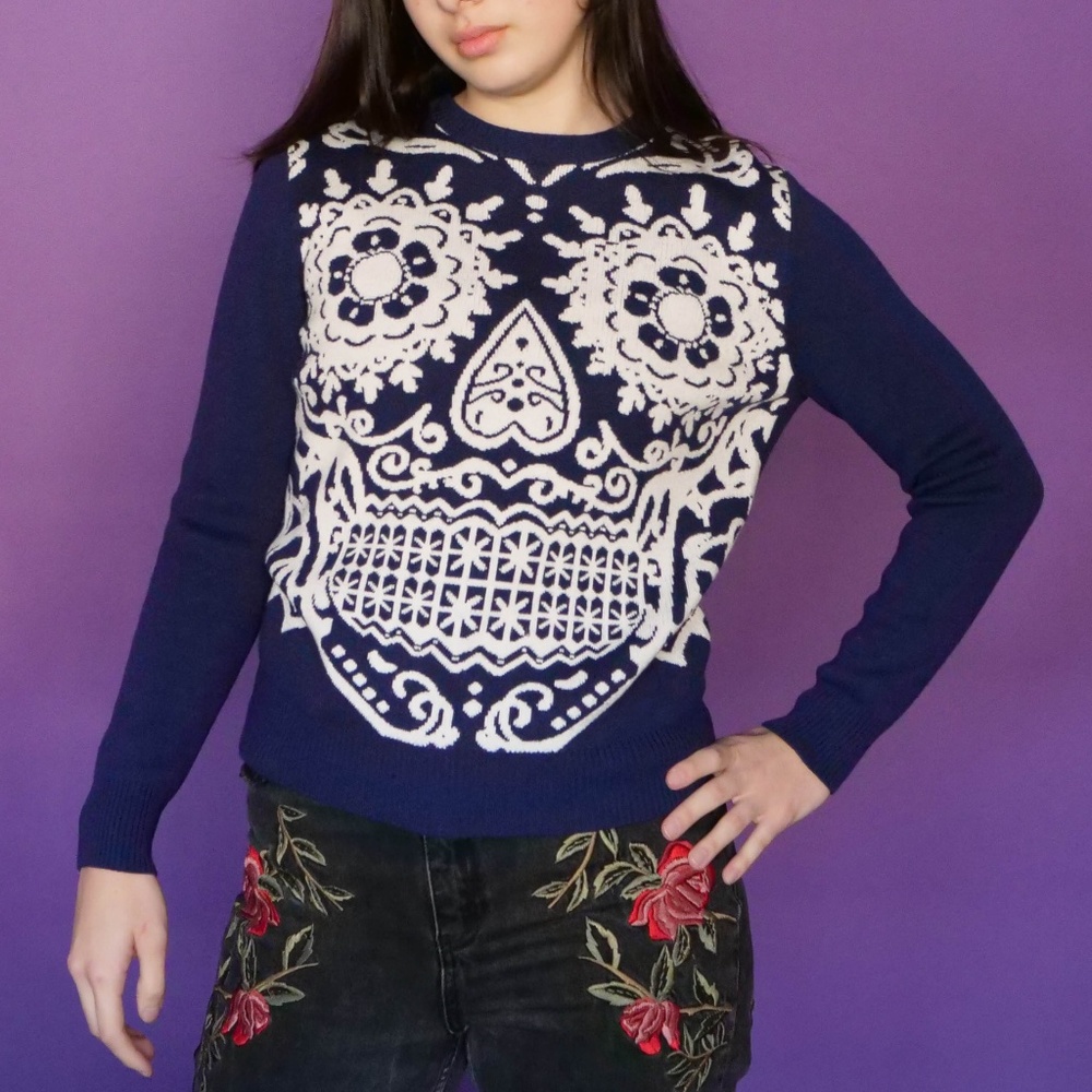 ED HARDY SWEATER HALLOWEEN KNIT BLUE
